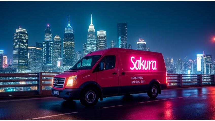 Sakura Express 配達トラックと都心夜景